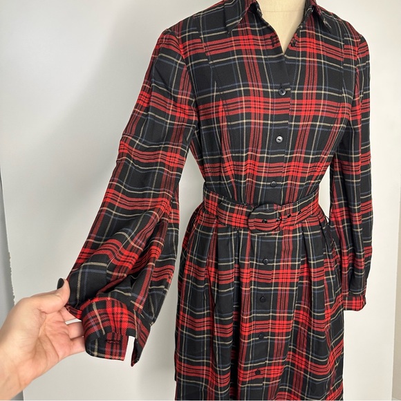 cremieux red plaid belted shirt dress 2 - Picture 8 of 16